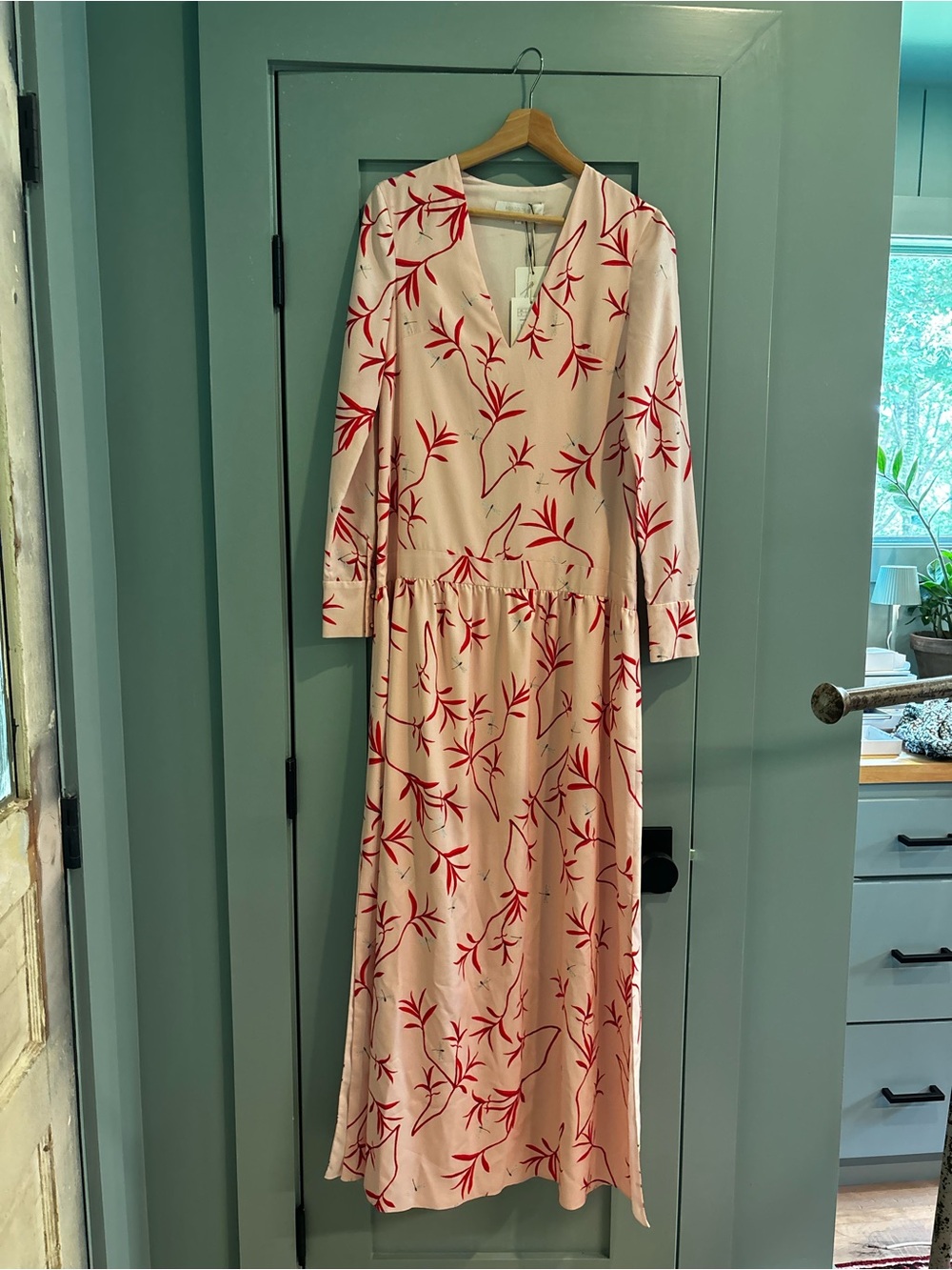 Borgo de Nor Anya Firefly Blush Crepe de Chine Maxi Dress NWT UK 6 US 2 Pink Red